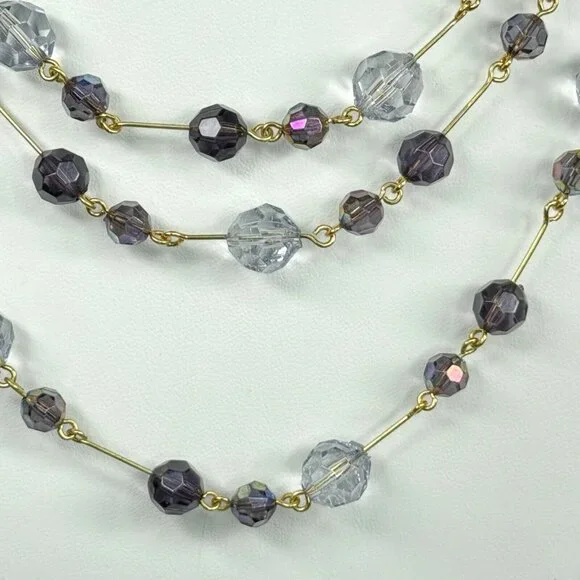 Joan Rivers Beaded Necklace Clear Purple AB Faceted Gold Tone Long Layer 60" - Picture 9 of 10